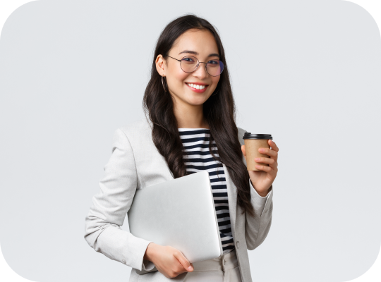Girl with coffee and computer